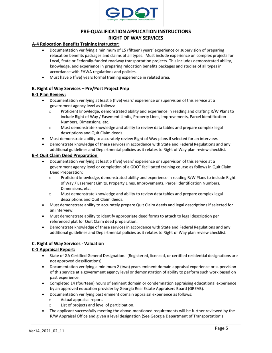 Pre-qualification Application - Right of Way Services for Georgia Department of Transportation Projects - Georgia (United States), Page 5