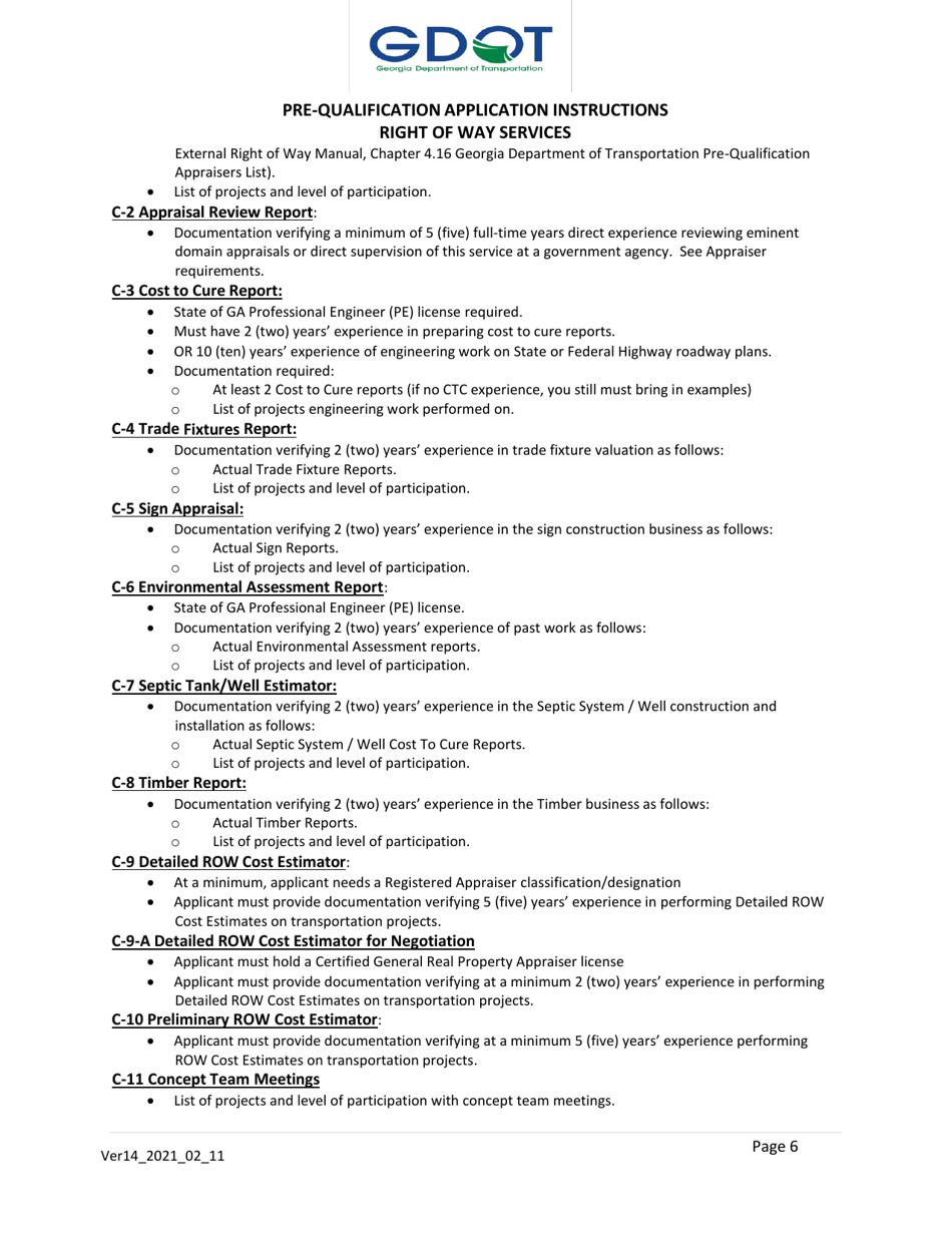 Pre-qualification Application - Right of Way Services for Georgia Department of Transportation Projects - Georgia (United States), Page 6