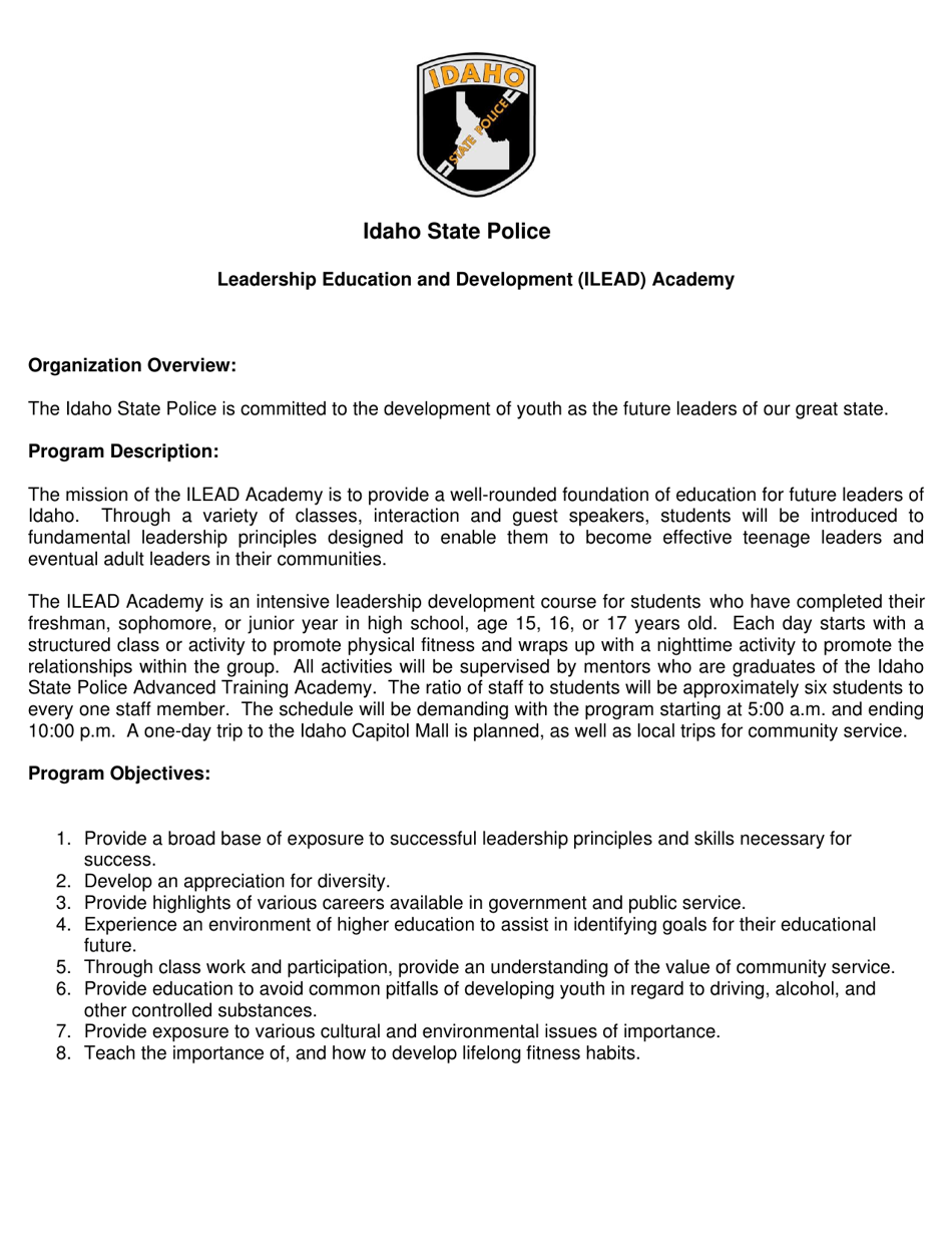 Leadership Education and Development (Ilead) Academy Application - Idaho, Page 2