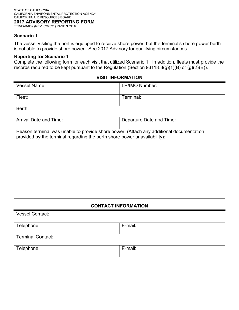 Form TTD / FAB-089 2017 Advisory Reporting Form - California, Page 3