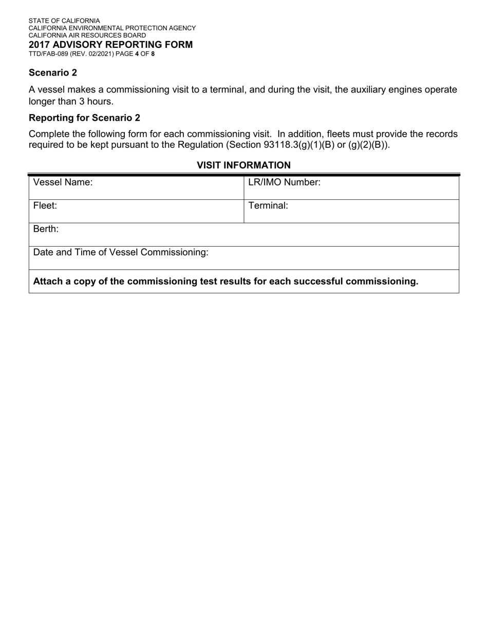 Form TTD / FAB-089 2017 Advisory Reporting Form - California, Page 4