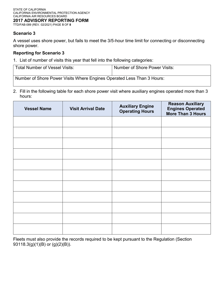 Form TTD / FAB-089 2017 Advisory Reporting Form - California, Page 5
