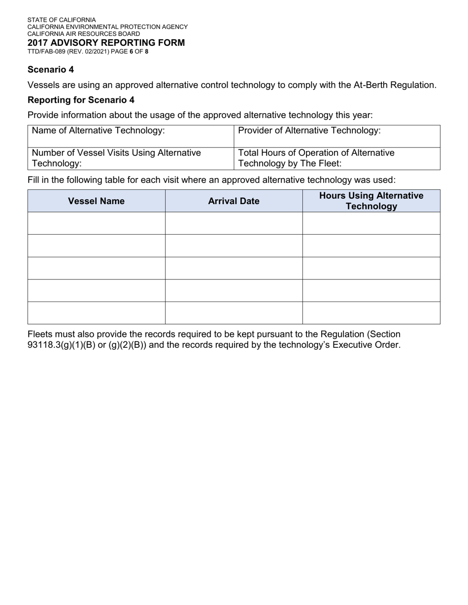 Form TTD / FAB-089 2017 Advisory Reporting Form - California, Page 6