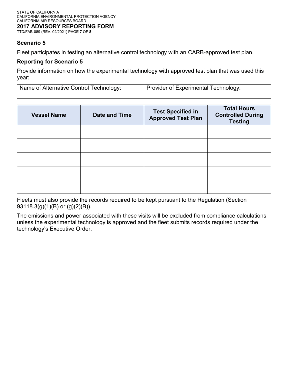 Form TTD / FAB-089 2017 Advisory Reporting Form - California, Page 7
