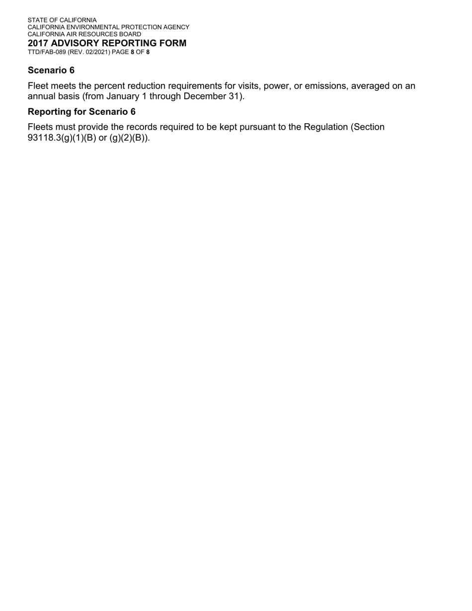 Form TTD / FAB-089 2017 Advisory Reporting Form - California, Page 8