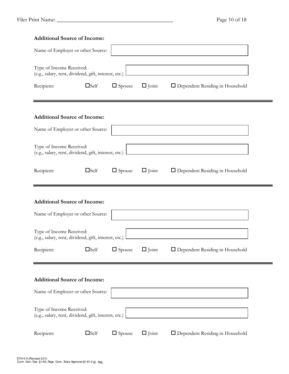 Form ETH-3A Annual Statement of Financial Interests - Connecticut, Page 10