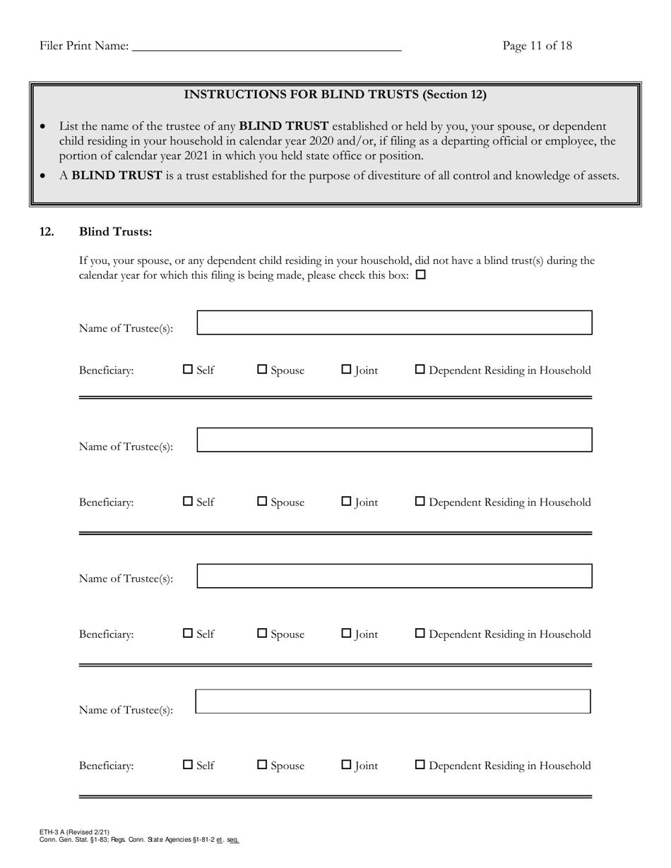 Form ETH-3A Annual Statement of Financial Interests - Connecticut, Page 11