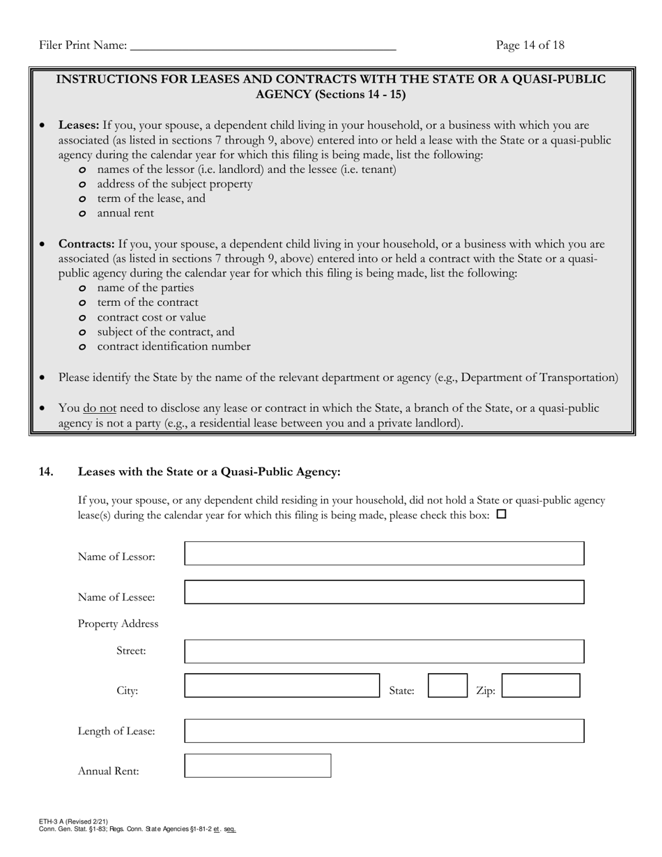 Form ETH-3A Annual Statement of Financial Interests - Connecticut, Page 14