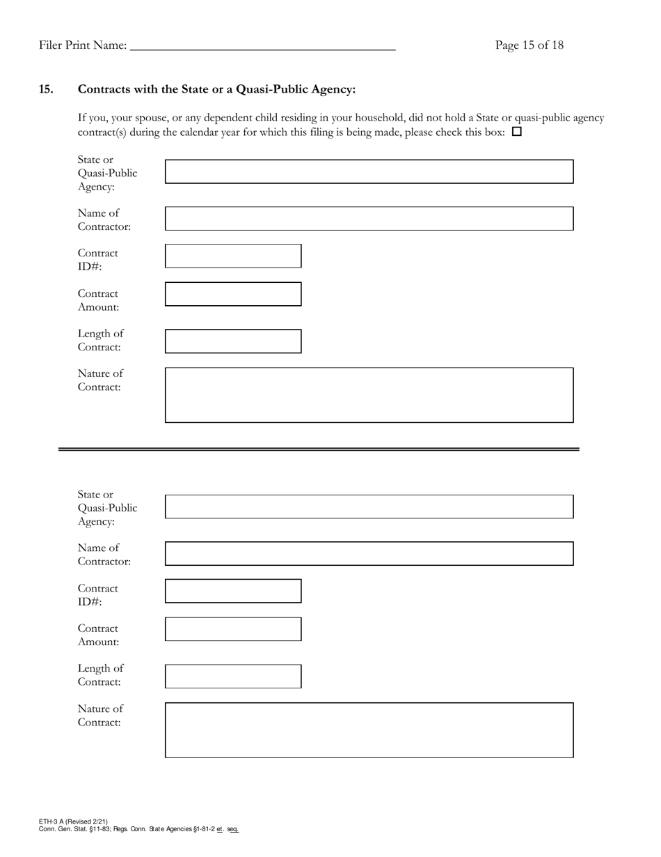 Form ETH-3A Annual Statement of Financial Interests - Connecticut, Page 15