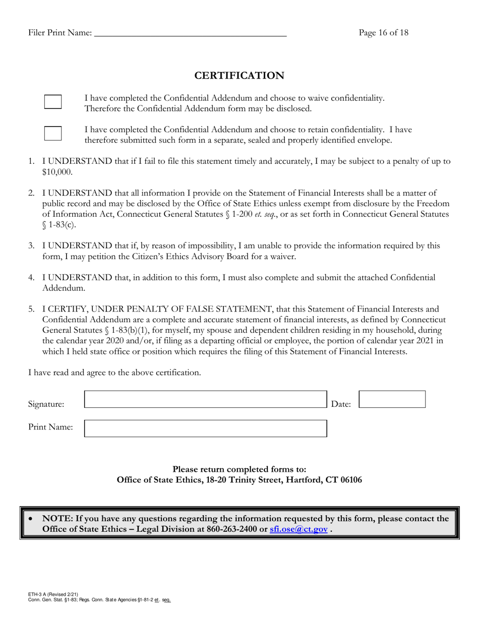 Form ETH-3A Annual Statement of Financial Interests - Connecticut, Page 16