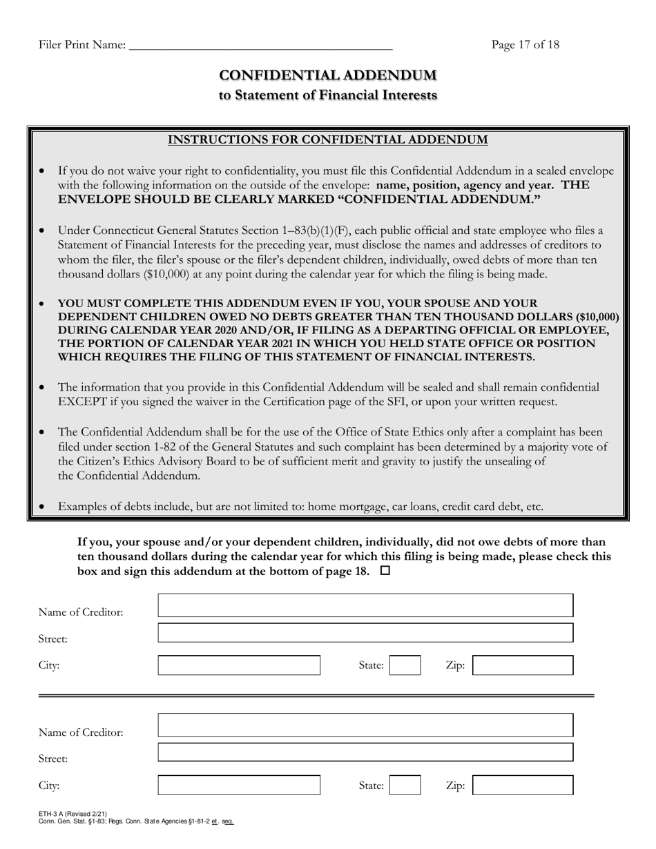 Form ETH-3A Annual Statement of Financial Interests - Connecticut, Page 17