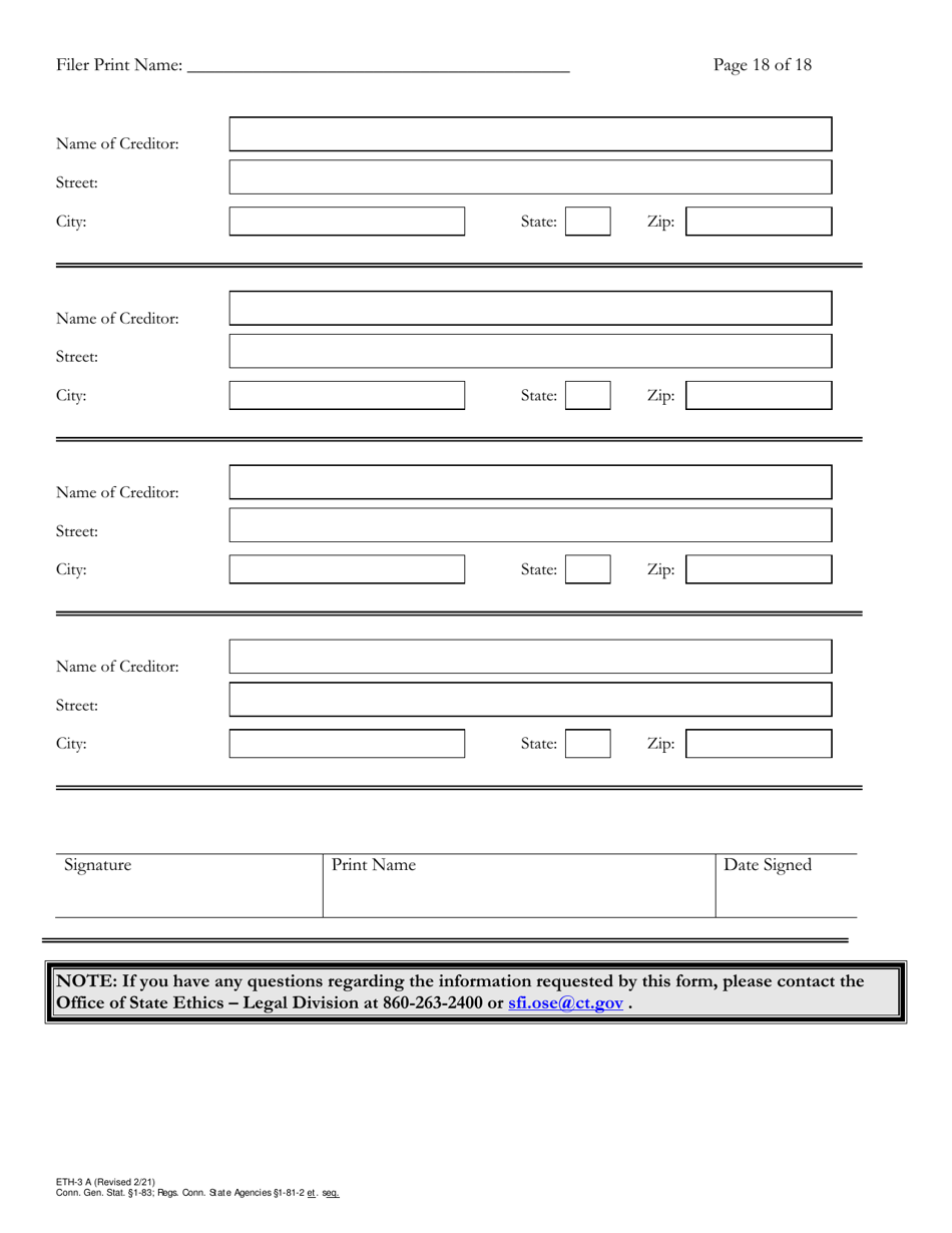 Form ETH-3A Annual Statement of Financial Interests - Connecticut, Page 18