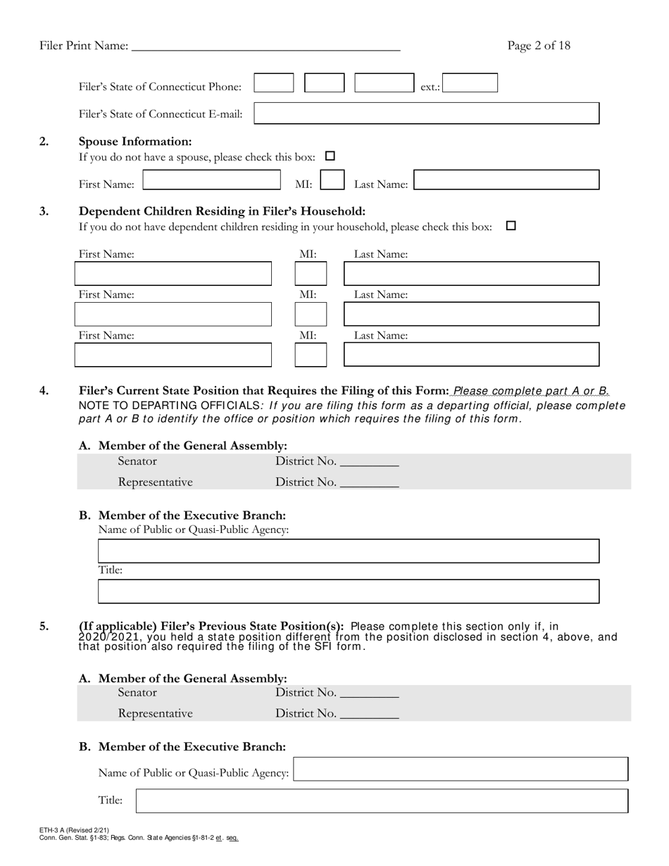 Form ETH-3A Annual Statement of Financial Interests - Connecticut, Page 2