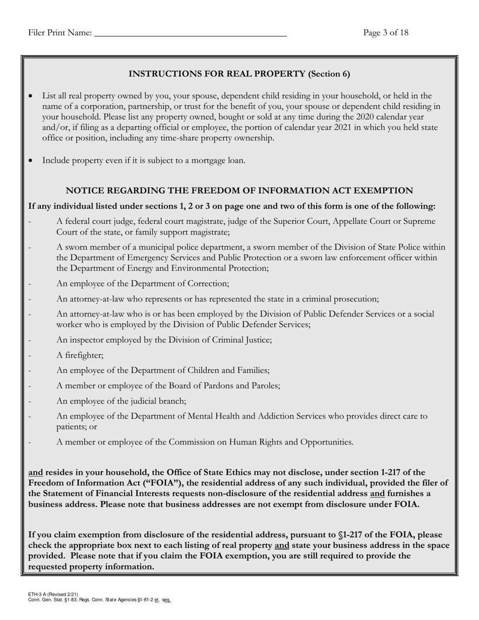 Form ETH-3A Annual Statement of Financial Interests - Connecticut, Page 3