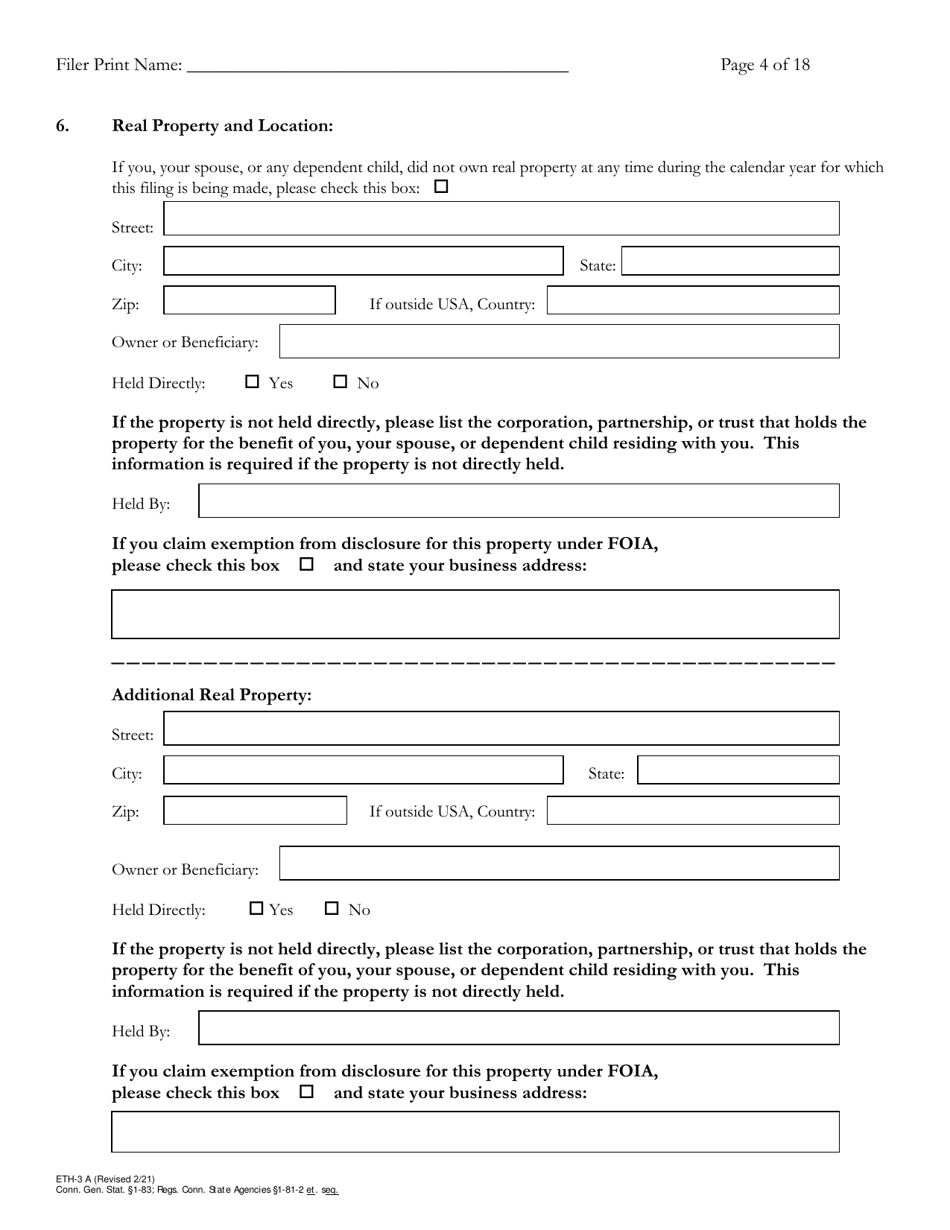 Form ETH-3A Annual Statement of Financial Interests - Connecticut, Page 4
