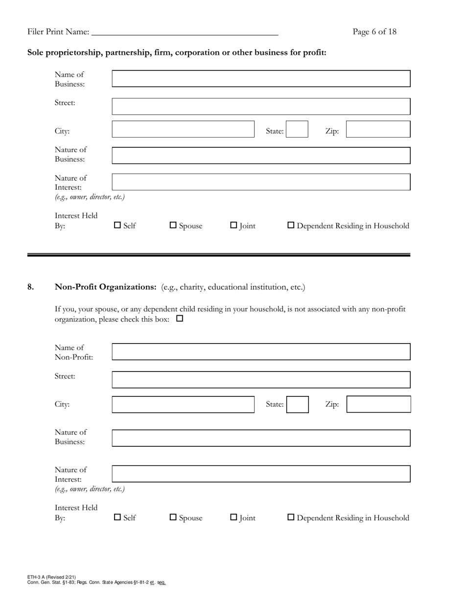 Form ETH-3A Annual Statement of Financial Interests - Connecticut, Page 6