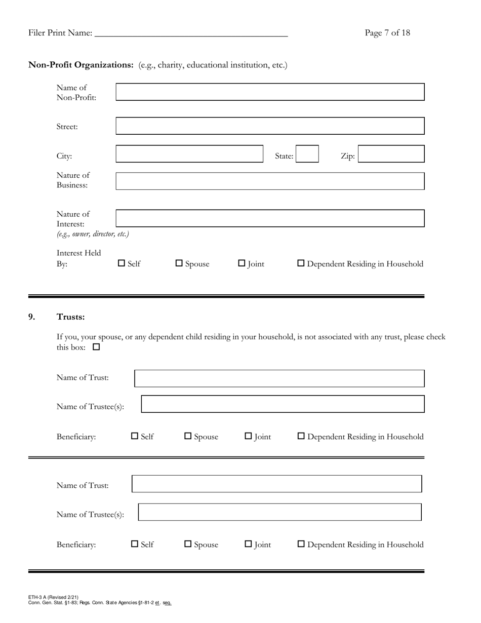 Form ETH-3A Annual Statement of Financial Interests - Connecticut, Page 7