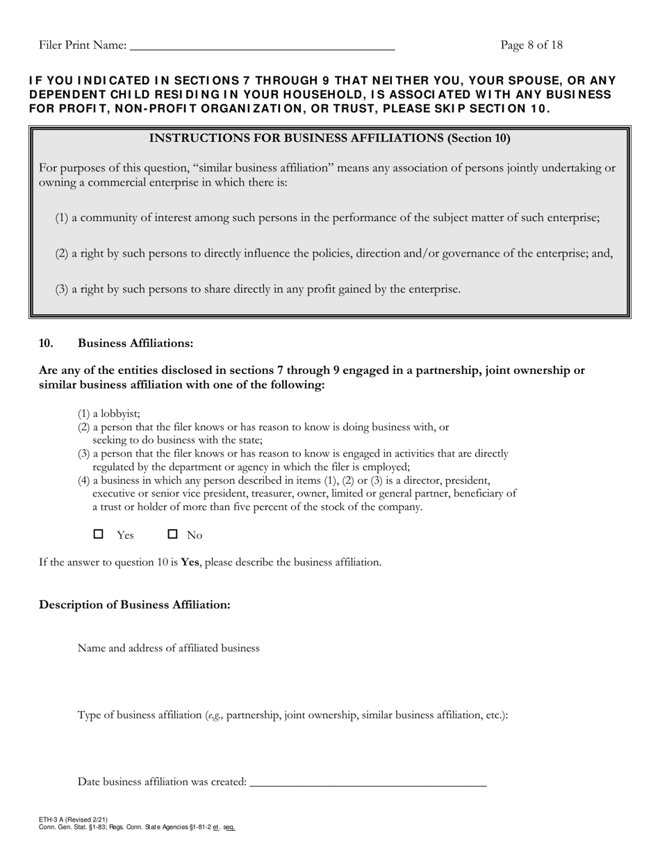 Form ETH-3A Annual Statement of Financial Interests - Connecticut, Page 8