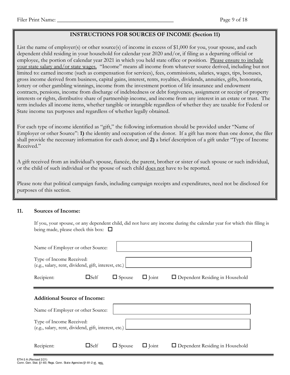 Form ETH-3A Annual Statement of Financial Interests - Connecticut, Page 9