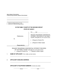 Document preview: Form 2F-P-566 Request Regarding Confidential Paternity Records of the Family Court - Hawaii