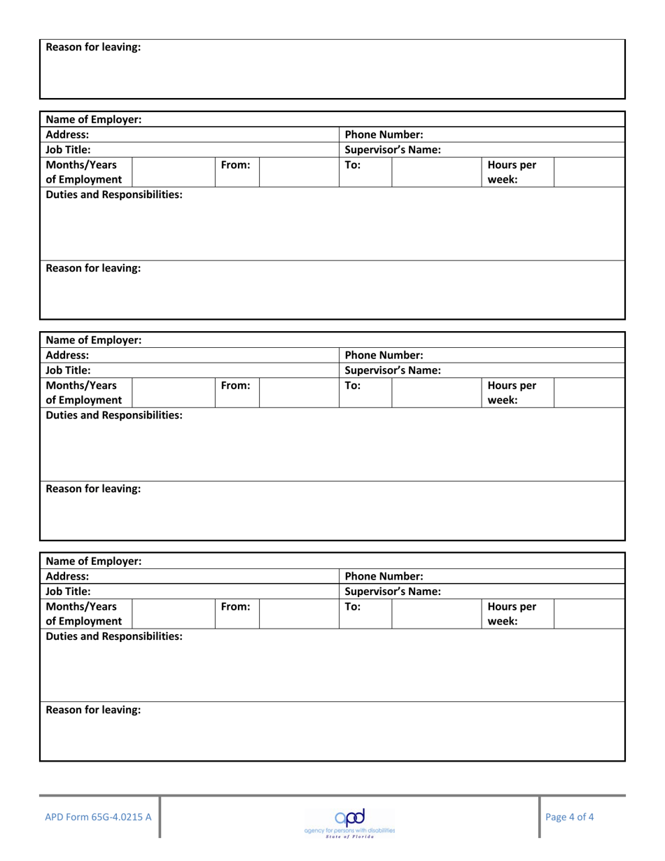 APD Form 65G-4.0215 A - Fill Out, Sign Online and Download Fillable PDF ...