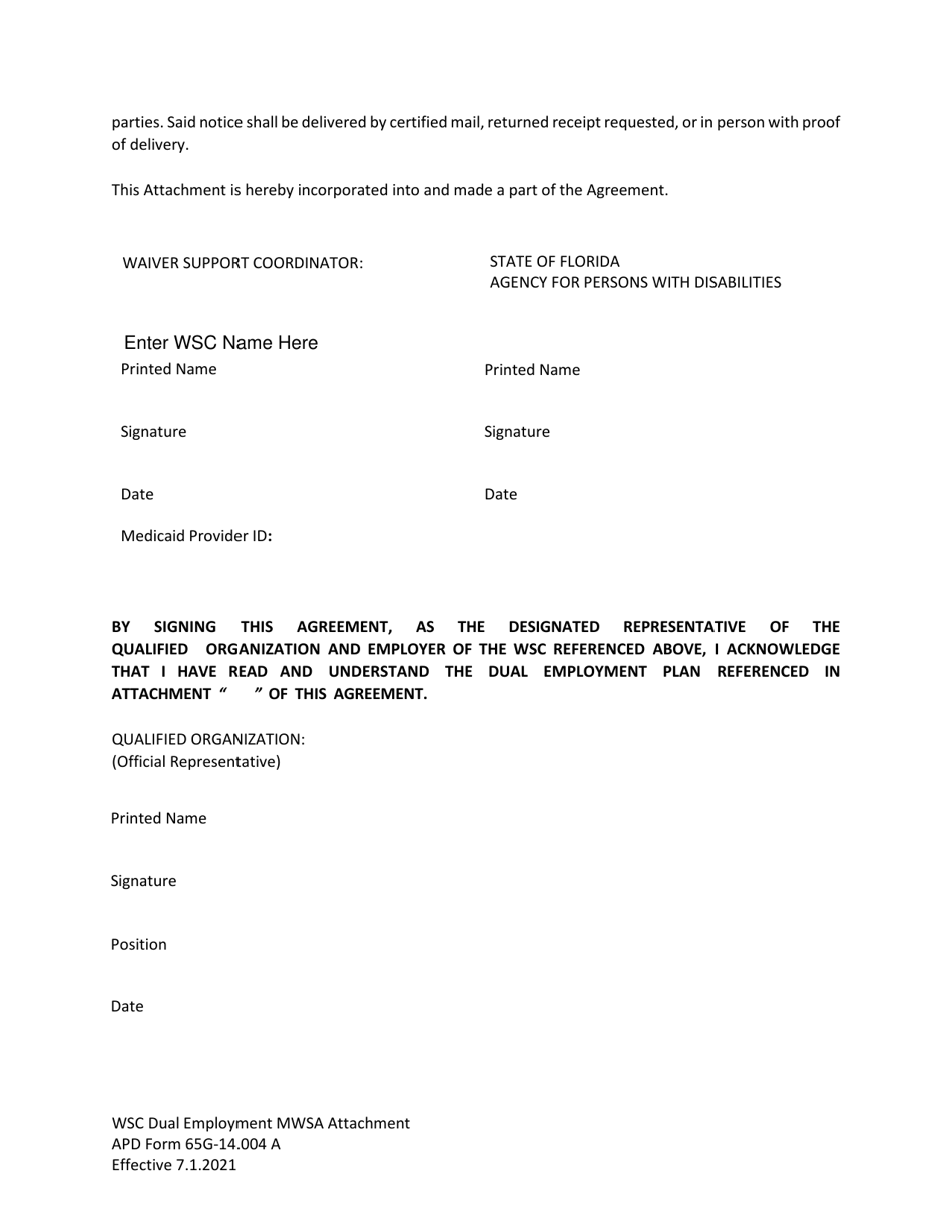 APD Form 65G-14.004 A Attachment to the Medicaid Waiver Services Agreement for Waiver Support Coordination Between Agency for Persons With Disabilities and Wsc - Florida, Page 2