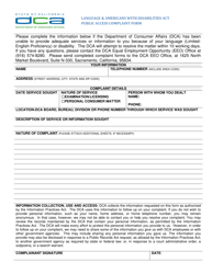 Document preview: Language & Americans With Disabilities Act Public Access Complaint Form - California