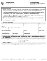 Form 0426E Notice of Appeal - Ontario, Canada