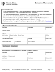 Form 0427E Declaration of Representative - Ontario, Canada