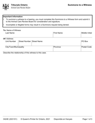 Form 0424E Summons to a Witness - Ontario, Canada