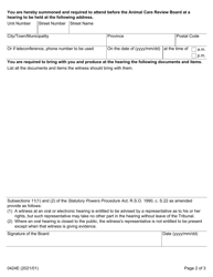 Form 0424E Summons to a Witness - Ontario, Canada, Page 2