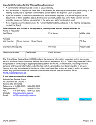 Form 0424E Summons to a Witness - Ontario, Canada, Page 3
