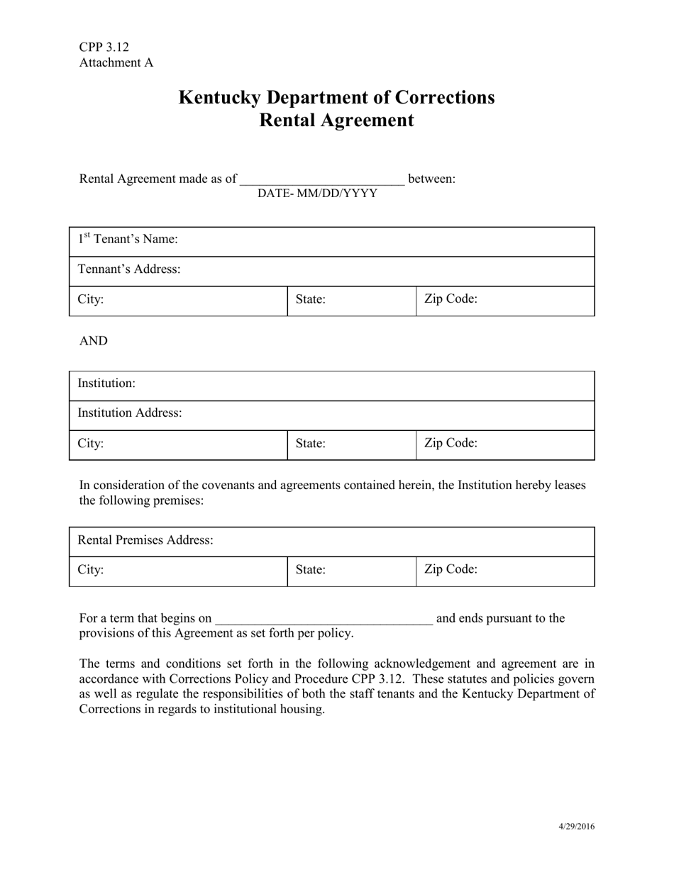Attachment A Rental Agreement - Kentucky, Page 1