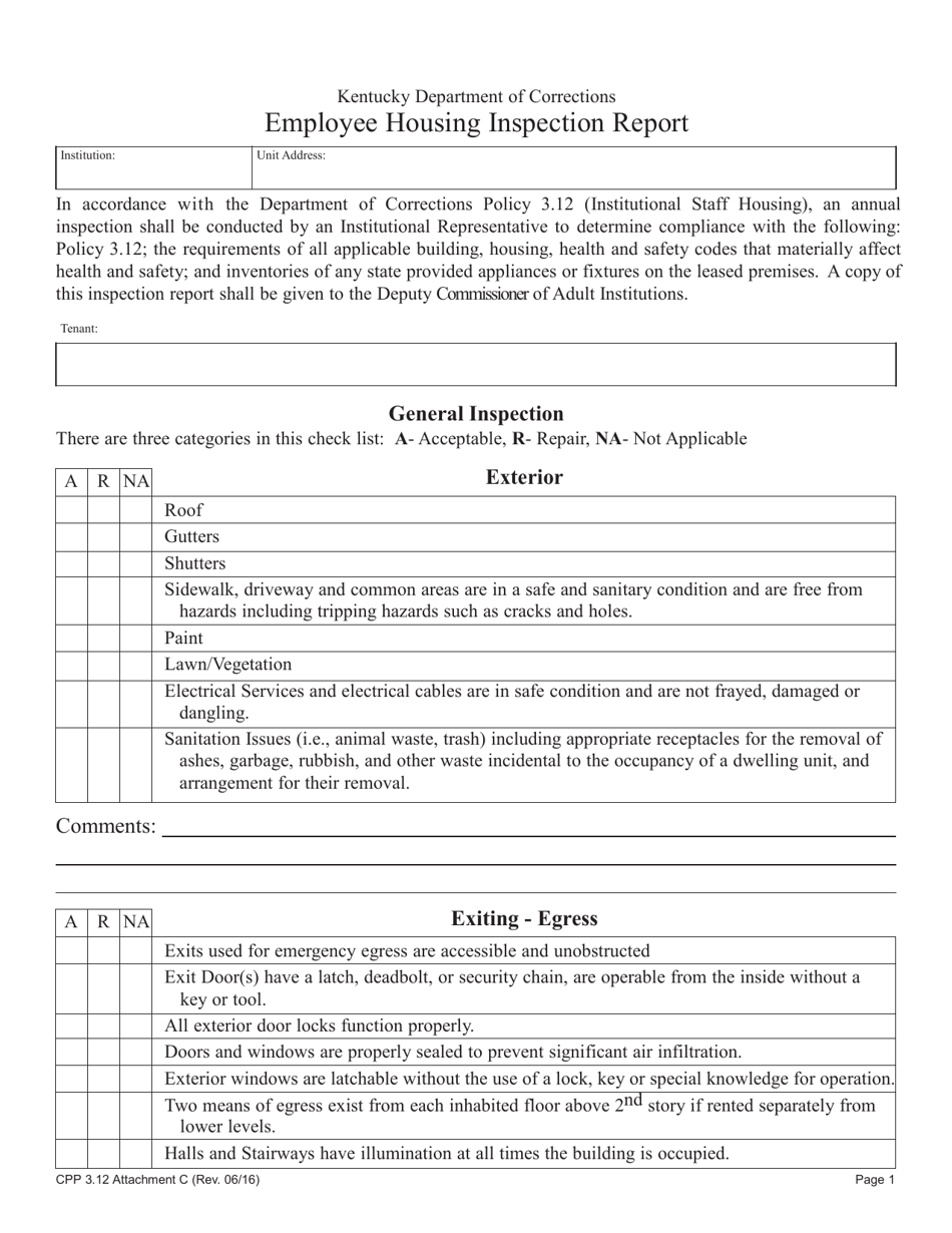 Kentucky Employee Housing Inspection Report Fill Out, Sign Online and