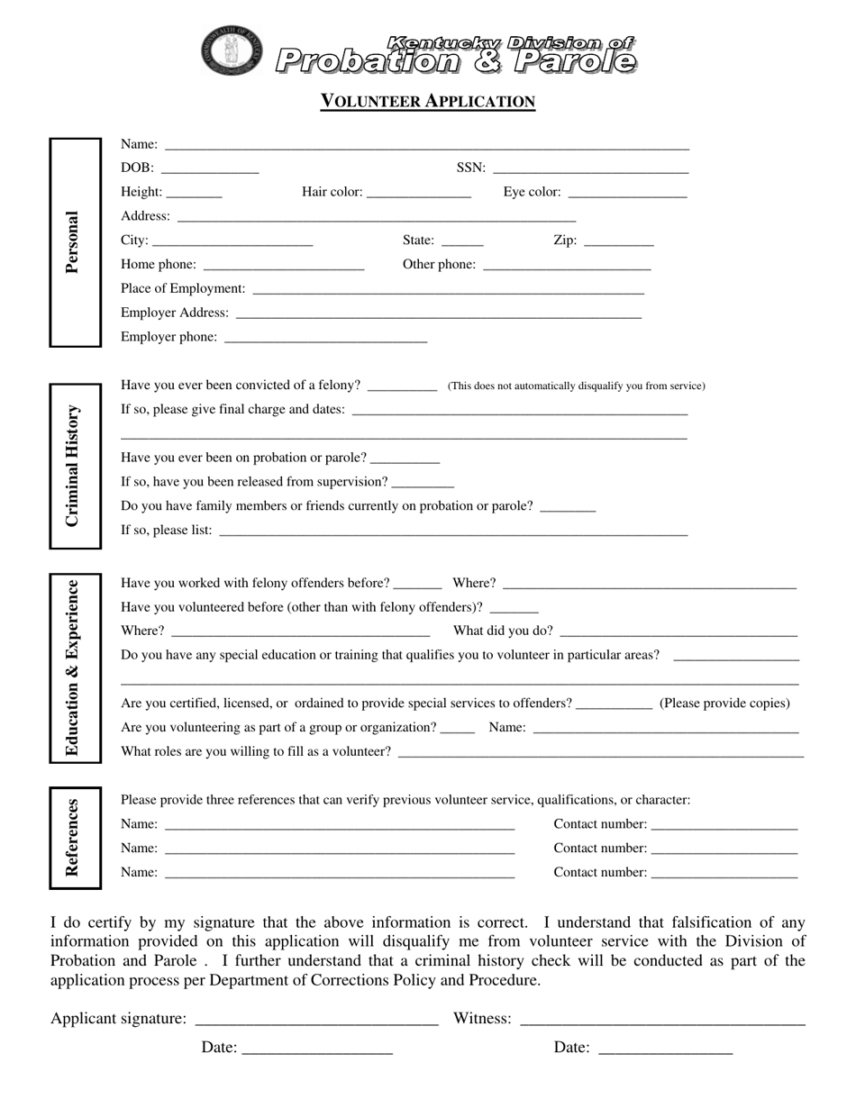 Volunteer Application - Kentucky, Page 1