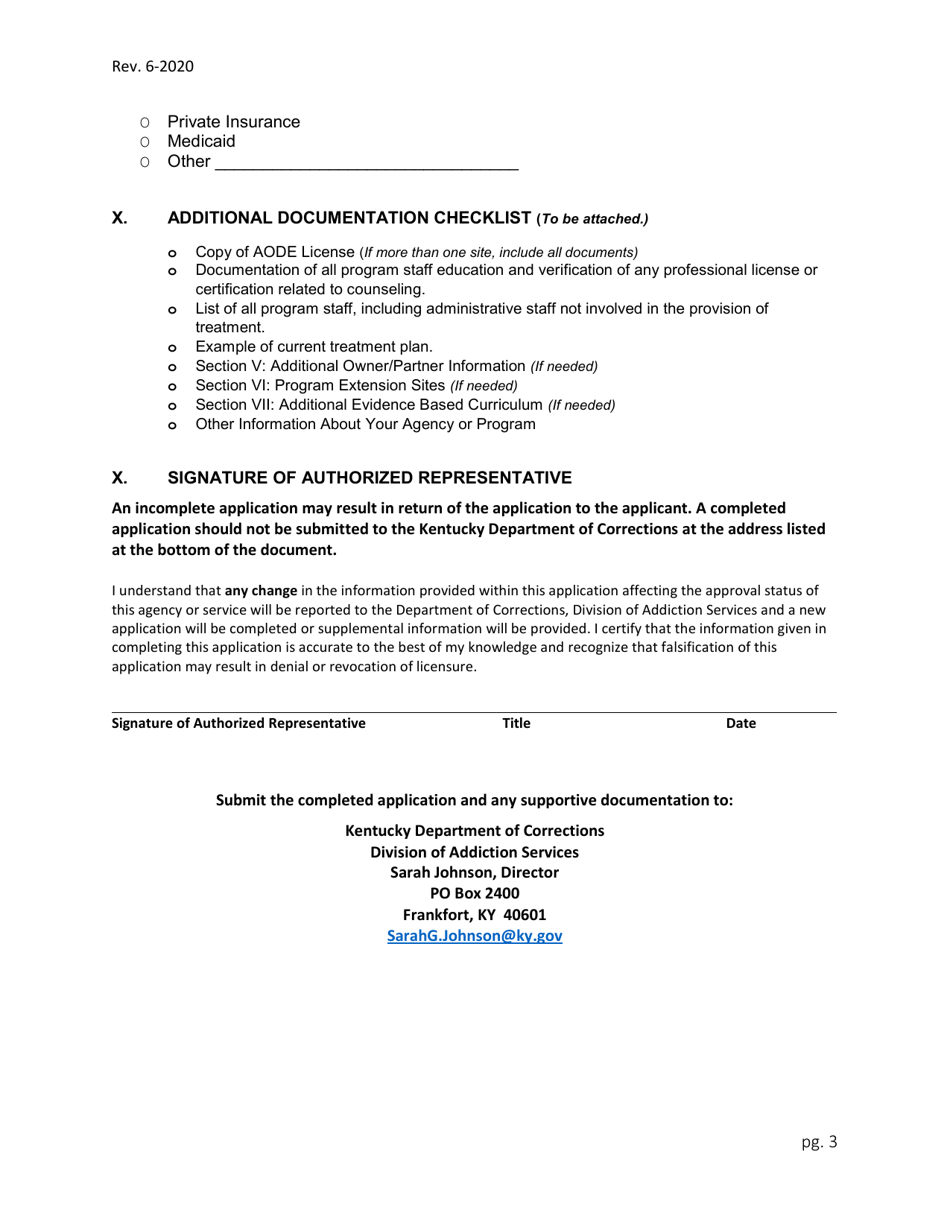 Application for Approved Program Status With the Kentucky Department of Corrections for Substance Use Treatment Providers - Kentucky, Page 3