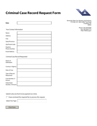 Document preview: Criminal Case Record Request Form - Kentucky