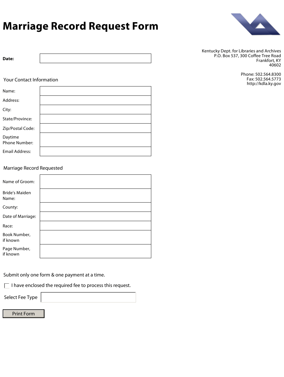 Kentucky Marriage Record Request Form Download Fillable Pdf Templateroller 2750