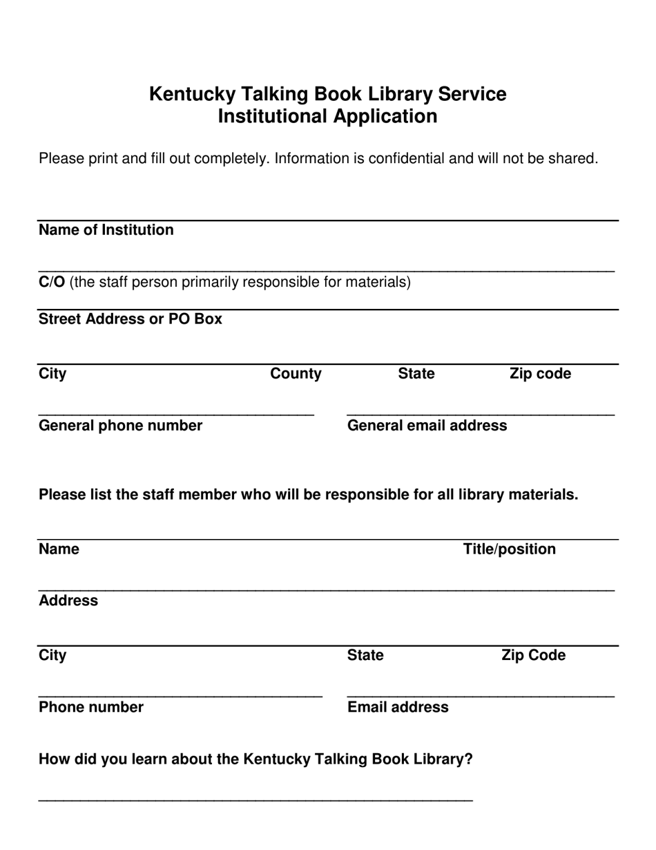 Kentucky Talking Book Library Service Institutional Application - Kentucky, Page 3