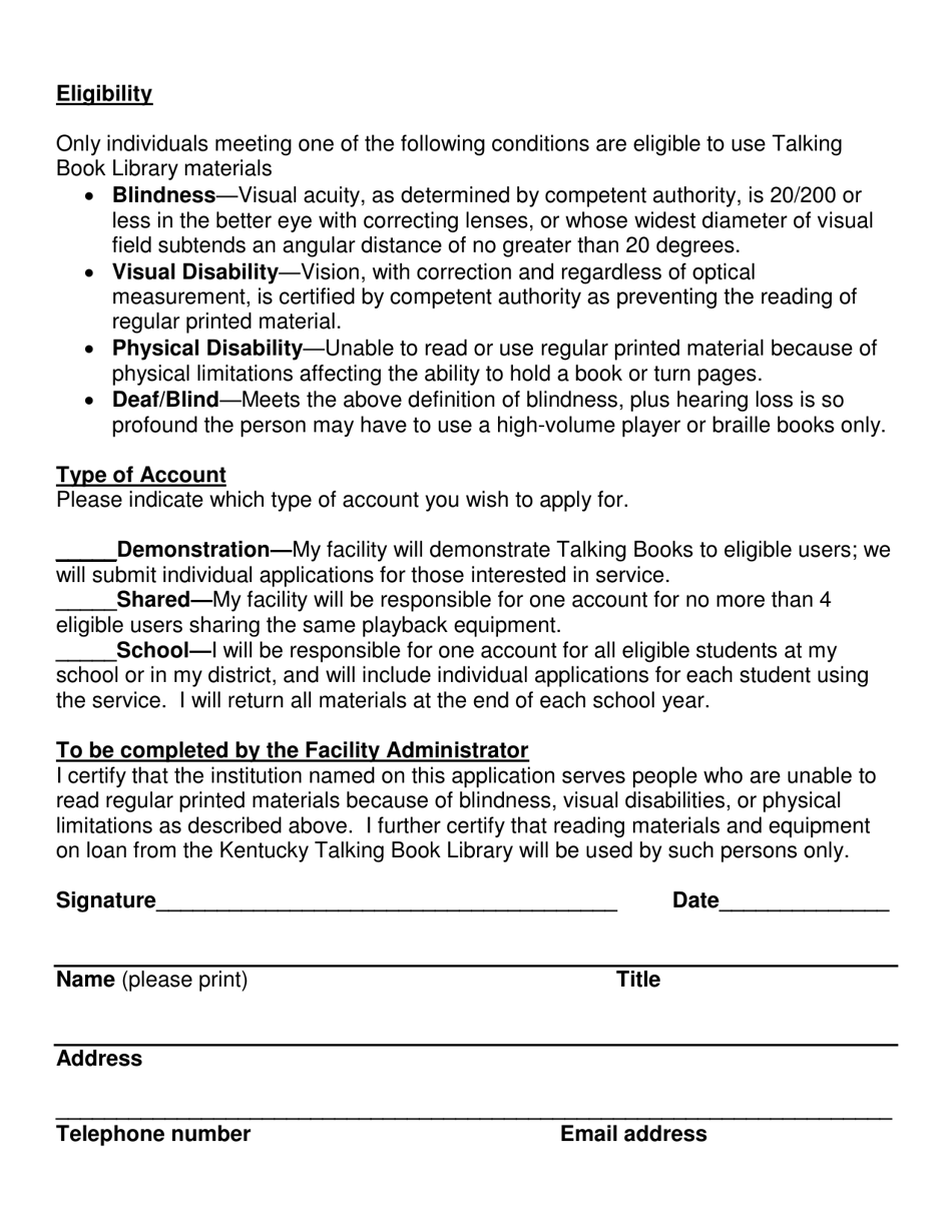 Kentucky Talking Book Library Service Institutional Application - Kentucky, Page 4