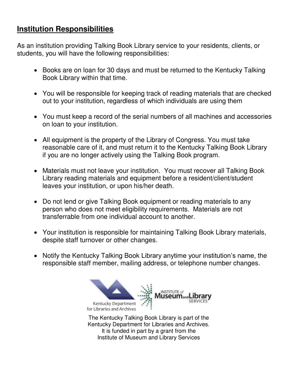 Kentucky Talking Book Library Service Institutional Application - Kentucky, Page 7