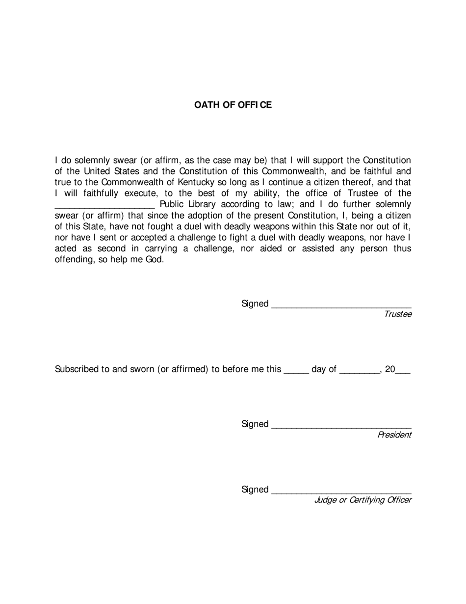 Oath of Office - Kentucky, Page 1