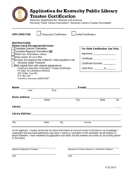 Application for Kentucky Public Library Trustee Certification - Kentucky