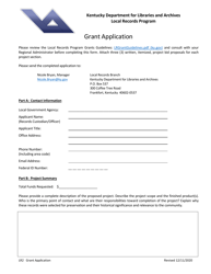 Form LR2 Local Records Program Grant Application - Kentucky