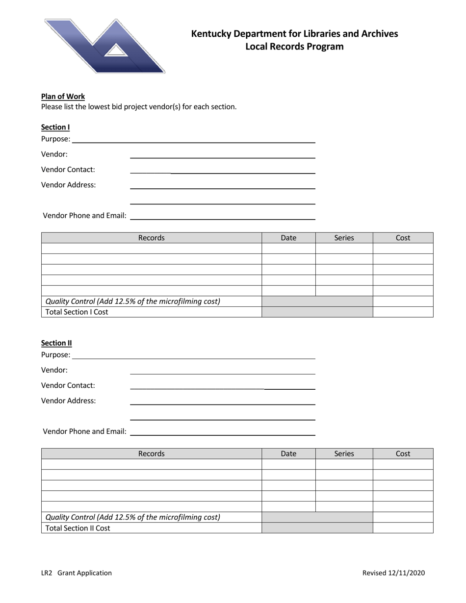 Form LR2 Local Records Program Grant Application - Kentucky, Page 2