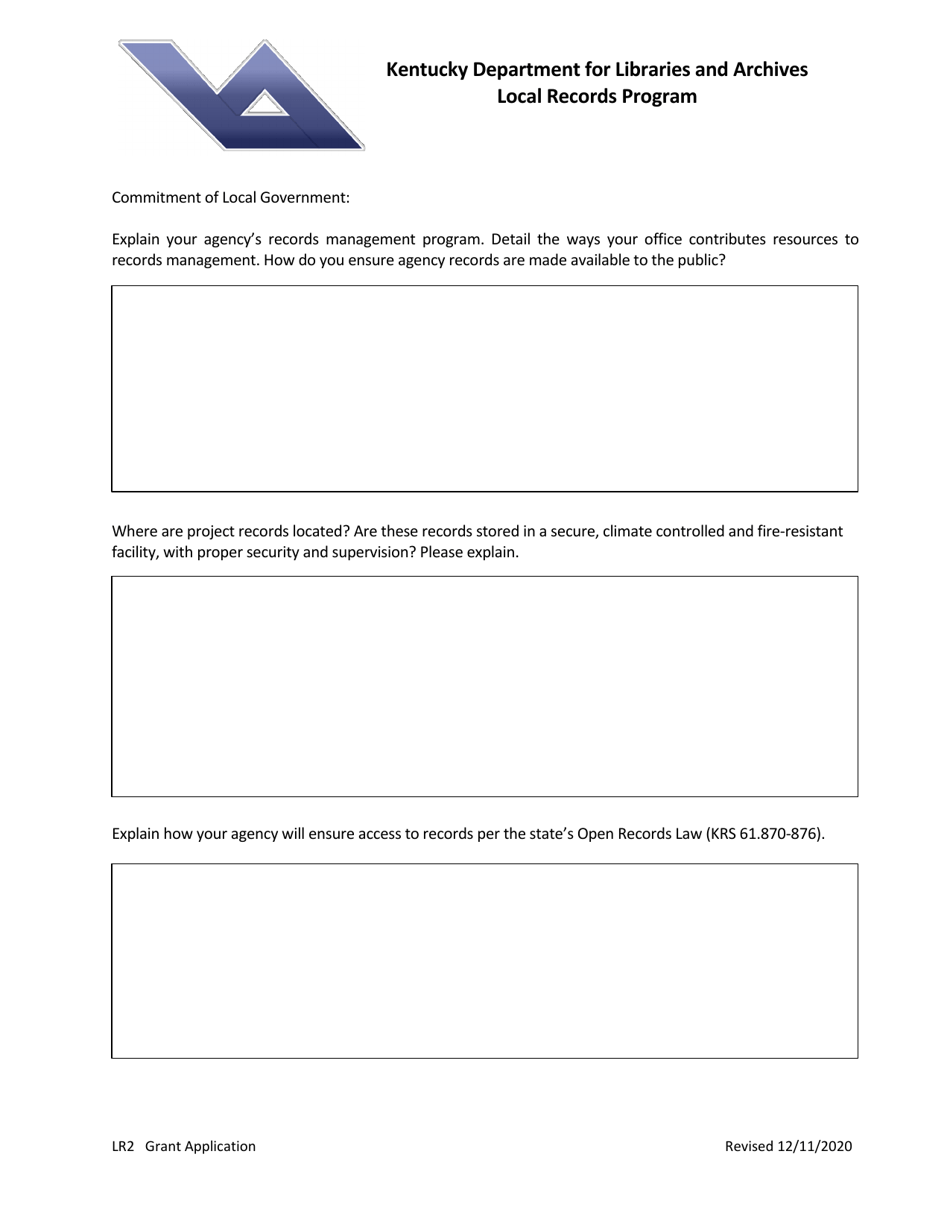 Form LR2 Local Records Program Grant Application - Kentucky, Page 5