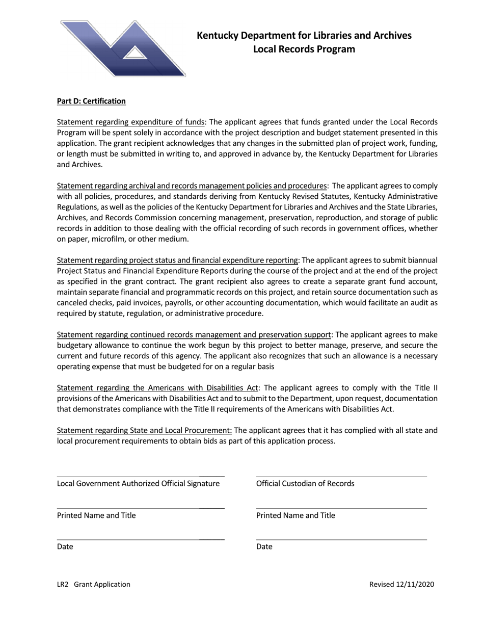 Form LR2 Local Records Program Grant Application - Kentucky, Page 6