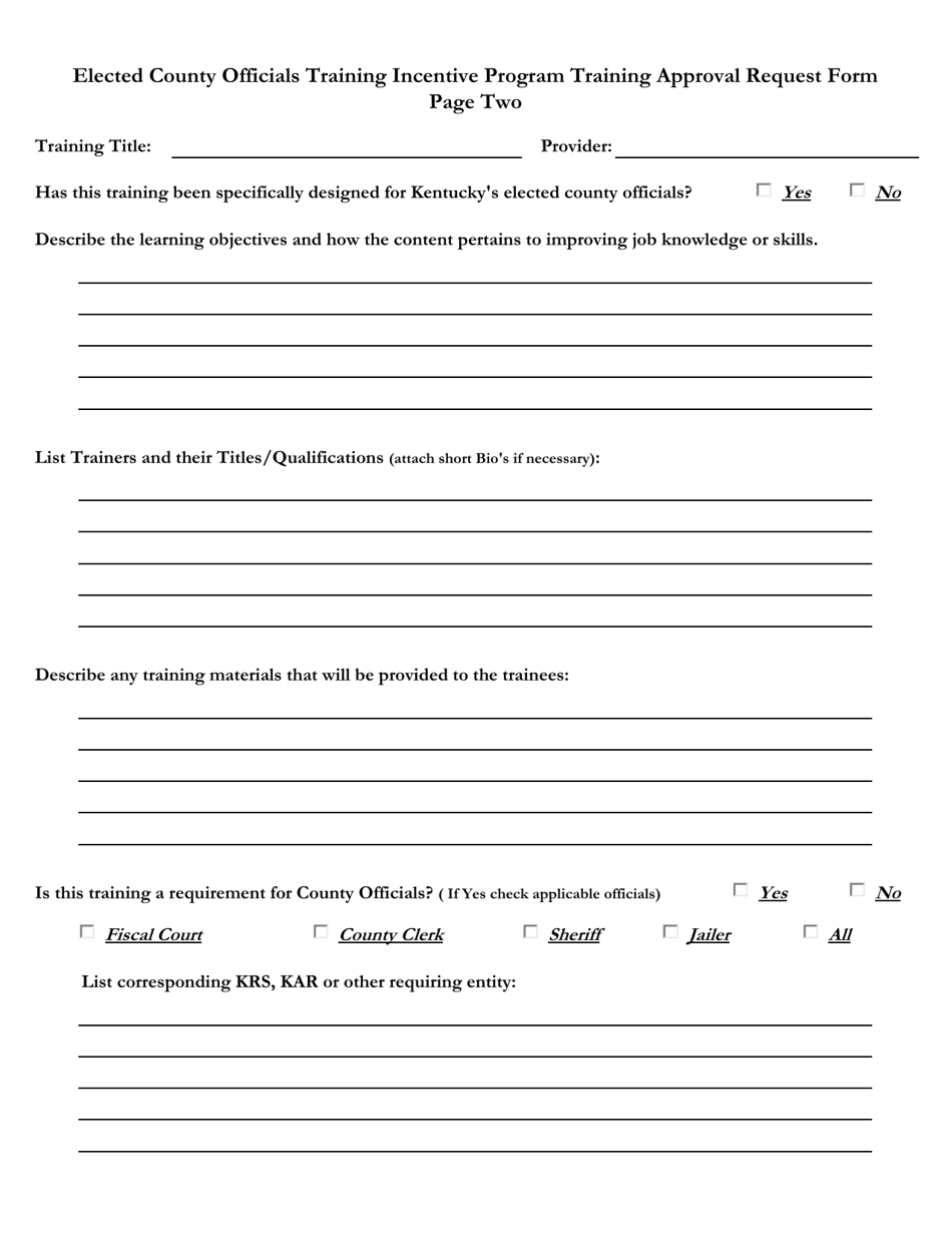 Kentucky Training Approval Request Form Download Printable PDF ...