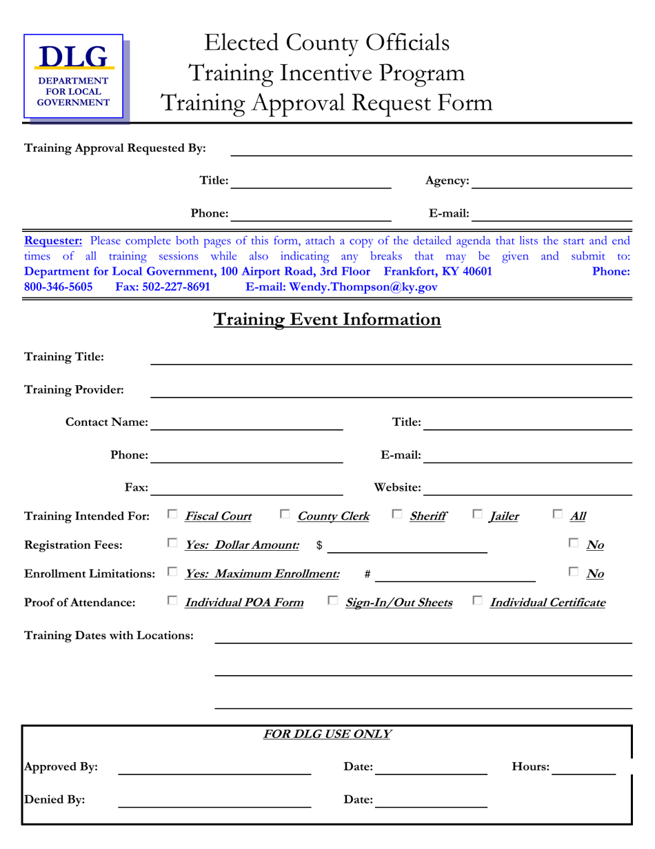 Kentucky Training Approval Request Form Download Printable PDF ...