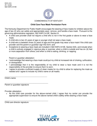 Form DCC-410 &quot;Child Care Face Mask Permission Form&quot; - Kentucky